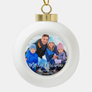 Penseelscript voor pretkerfamilie foto keramische bal ornament