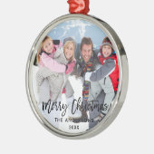 Penseelscript voor pretkerfamilie foto metalen ornament (Links)