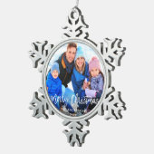 Penseelscript voor pretkerfamilie foto tin sneeuwvlok ornament (Rechts)