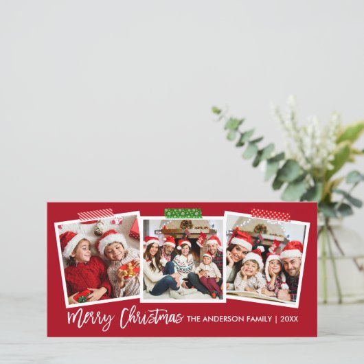 Penseelscript voor prettig kerstcadeautje Rood bre Feestdagenkaart (Staand voorkant)