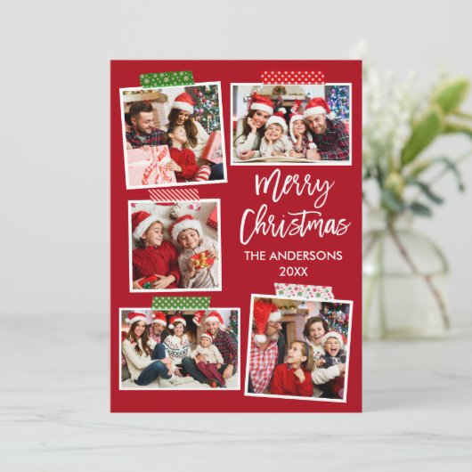 Penseelscript voor prettig kerstcadeautje Rood Feestdagenkaart (Staand voorkant)