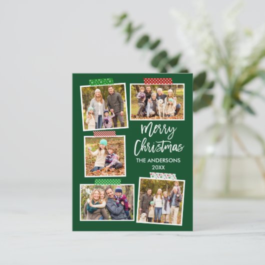 Penseelscript voor prettige kerstcadeautjes, groen briefkaart (Staand voorkant)