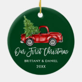 Penseelscript  Vrachtwagen Eerste Kerstmis Groen Keramisch Ornament (Achterkant)