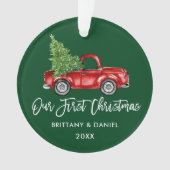 Penseelscript  Vrachtwagen Eerste Kerstmis Groen Ornament (voorkant)