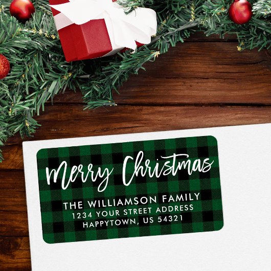 Penseelscript Vrolijk kerstgroen geplakt adres Etiket