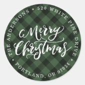 Penseelscript Vrolijke vakantie retour adreslabels Ronde Sticker (Voorkant)