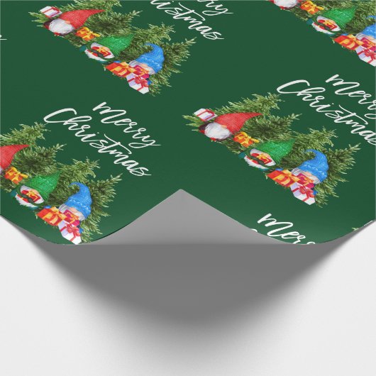 Penseelscript Waterverf Gnomen Trees Green Cadeaupapier (Hoek)