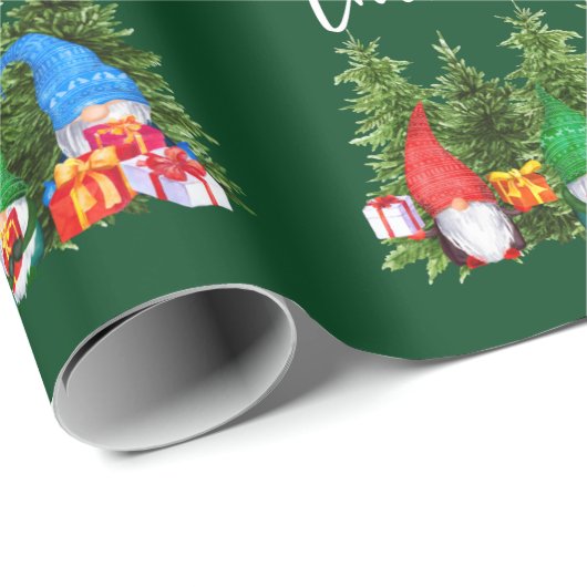 Penseelscript Waterverf Gnomen Trees Green Cadeaupapier (Rol Hoek)