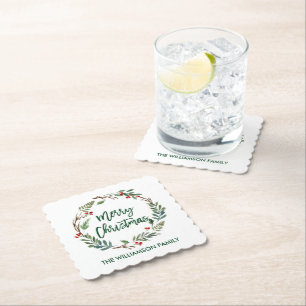 Penseelscript Waterverf met prettig kerstfeest Kartonnen Onderzetters