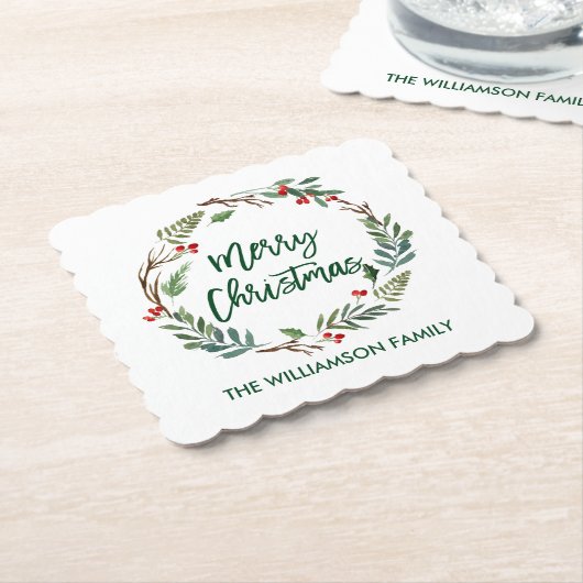 Penseelscript Waterverf met prettig kerstfeest Kartonnen Onderzetters (Gebogen)