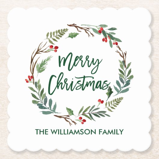 Penseelscript Waterverf met prettig kerstfeest Kartonnen Onderzetters (Voorkant)