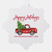 Penseelscript Waterverf Red Truck Vakantie Ornament Kaart (Voorkant)