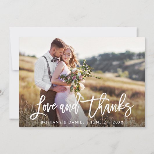 Penseelscript Wedding Wood Love and Bedankt Kaart (Voorkant)