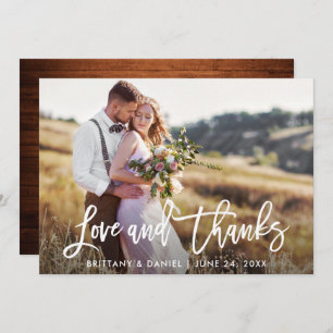 Penseelscript Wedding Wood Love and Bedankt Kaart