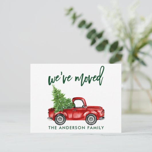 Penseelscript Wijziging van adres Truck Tree Green Briefkaart (Staand voorkant)