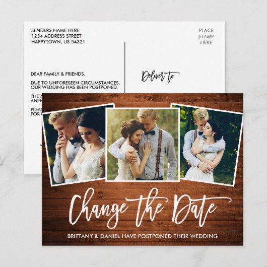 Penseelscript Wood De datumfoto wijzigen Briefkaart (Voorkant / Achterkant)