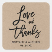 Penseelscriptkraft Love and Bedankt Envelope Seals Vierkante Sticker (Voorkant)