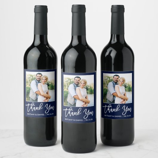 Penseelscriptweddenschap Hartelijk dank voor blauw Wijn Etiket (Flessen)