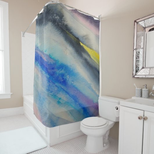 penseelstreek, Abstracte waterverf verven Douchegordijn (In situ)