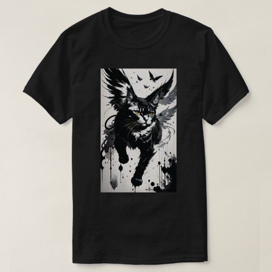 Penseelstreek Gevleugelde kat T-shirt (Design voorkant)