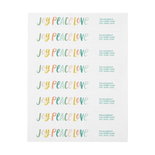 Penseelstreek Joy Peace Love Wraparound Labels (Vel)