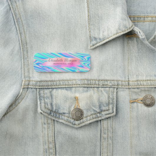 Penseelstreek, kleurrijk ombre holographic naamplaatje (In situ)