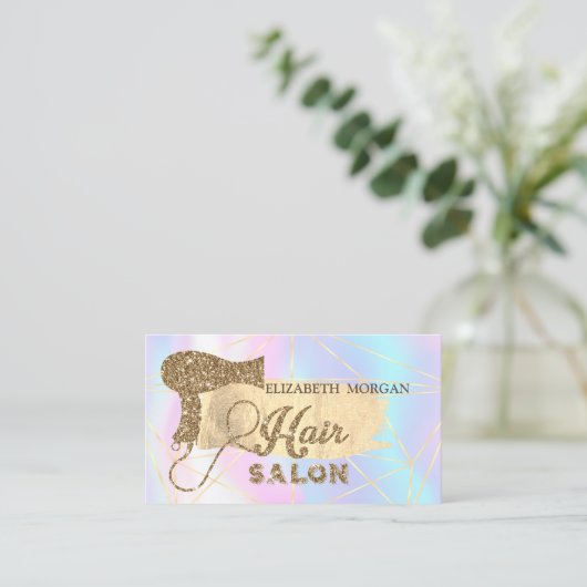 Penseelstreek, lijnen, holografisch, glitter-haird visitekaartje (Staand voorkant)