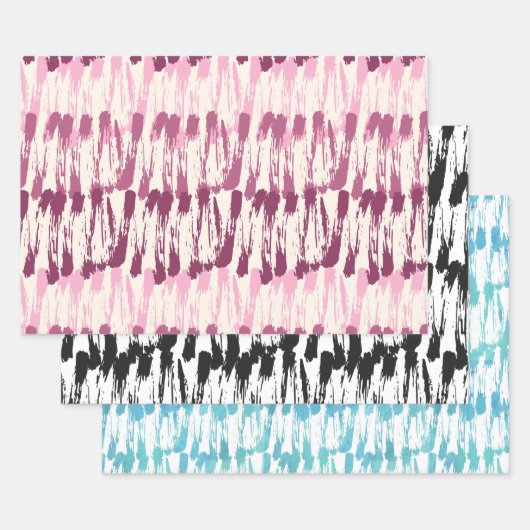 Penseelstreek, natte verf, droge borstel, blauw, B Inpakpapier Vel (Set)