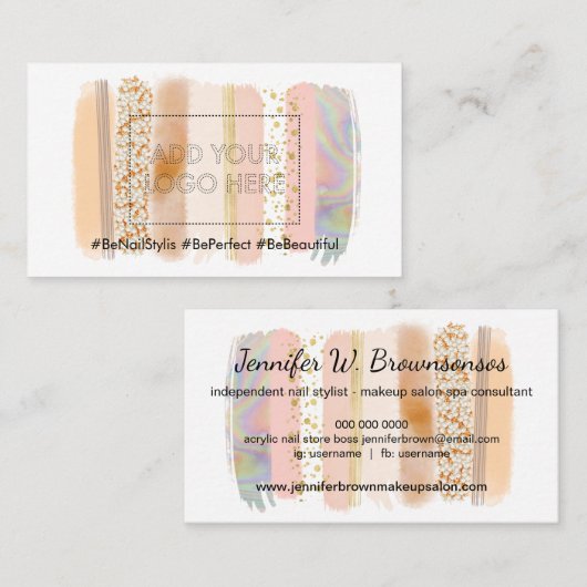 penseelstreek pastelkleur make-up visitekaartje (Voorkant / Achterkant)