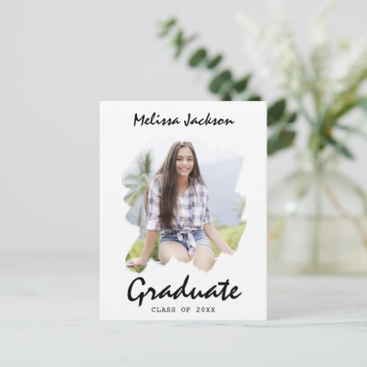 Penseelstreek Voeg uw eigen 2 foto Afstuderen Aankondigingskaart (Staand voorkant)