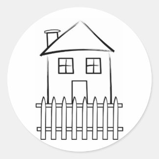 Penseelstreek White Picket Fence House Ronde Sticker