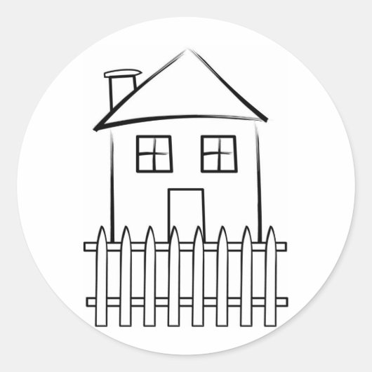 Penseelstreek White Picket Fence House Ronde Sticker (Voorkant)