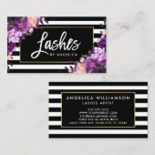 Penseelstreepjes met gestreepte Paarse Floral Visitekaartje (Voorkant / Achterkant)