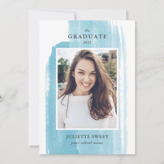 Penseelstreken | Blauw Afstuderen voor fotomeisjes Kaart (Voorkant)