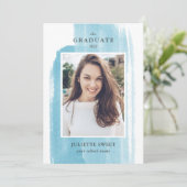 Penseelstreken | Blauw Afstuderen voor fotomeisjes Kaart (Staand voorkant)