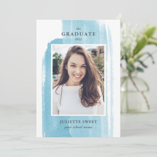 Penseelstreken | Blauw Afstuderen voor fotomeisjes Kaart (Staand voorkant)