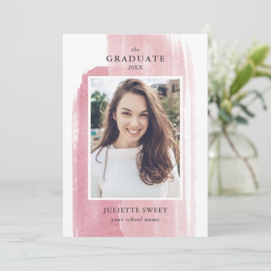 Penseelstreken | Donkerroze Afstuderen van het mei Kaart (Staand voorkant)