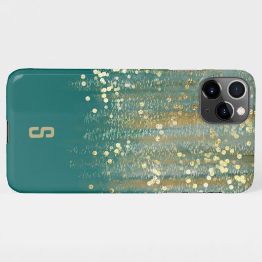 Penseelstreken en Confetti-Stippen met Gold Monogr iPhone Hoesje (Achterkant horizontaal)