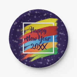 Penseelstreken Gelukkig nieuw jaar 20xx Partij 7" Papieren Bordje