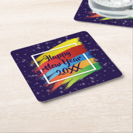 Penseelstreken gelukkig nieuwjaar 20xx-partij kartonnen onderzetters