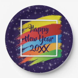 Penseelstreken gelukkig nieuwjaar 20xx-partij papieren bordje