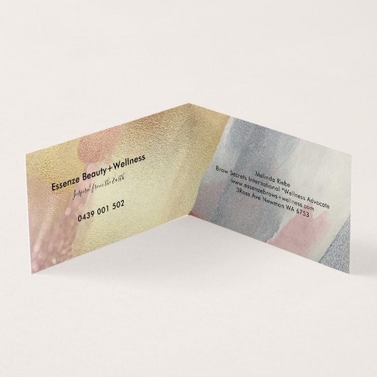 Penseelstreken goudroze en grijs visitekaartje (Binnen)