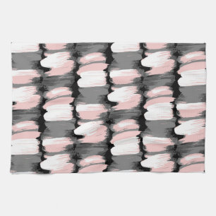 penseelstreken, grijs-roze decor. theedoek