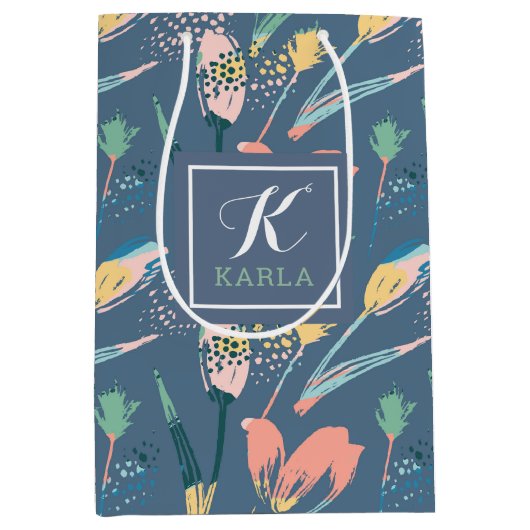 Penseelstreken illustratie kleurrijk tulppatroon medium cadeauzakje (Voorkant)