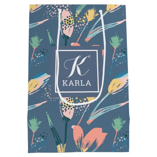 Penseelstreken illustratie kleurrijk tulppatroon medium cadeauzakje (Achterkant)