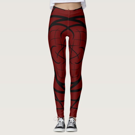 Penseelstreken in de rug, Bruin Maroon Achtergrond Leggings (Voorkant)