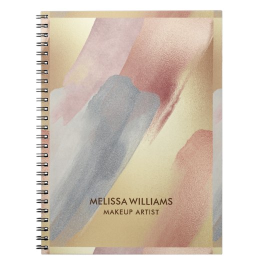 Penseelstreken in goud, koper en grijs notitieboek (Voorkant)