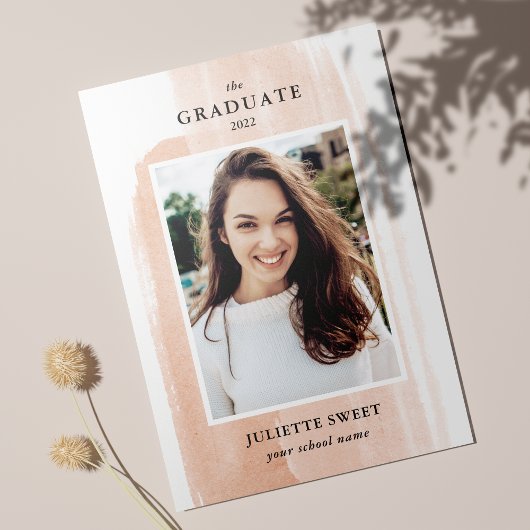 Penseelstreken | Peach Photo Girly Afstuderen Kaart