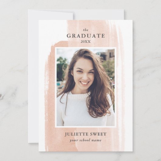 Penseelstreken | Peach Photo Girly Afstuderen Kaart (Voorkant)