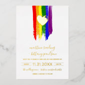 Penseelstreken Pride Flag & Gold Heart Wedding Folie Uitnodiging (Voorkant)